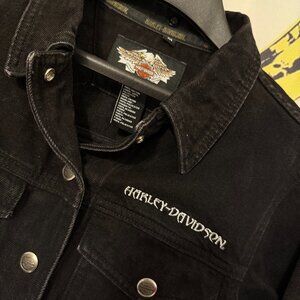 Womens Harley Davidson Black Denim Eagle Jacket Medium